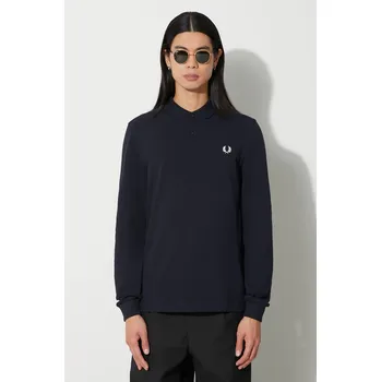 Pánské tričko Bavlněné tričko s dlouhým rukávem Fred Perry tmavomodrá barva, s aplikací, M6006.608, M, 59X