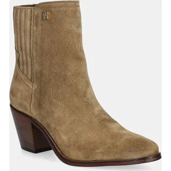 Dámské kozačky Semišové boty Tommy Hilfiger WESTERN MID HEEL SUEDE CHELSEA FW0FW08888 hnědá 82X, EUR 40