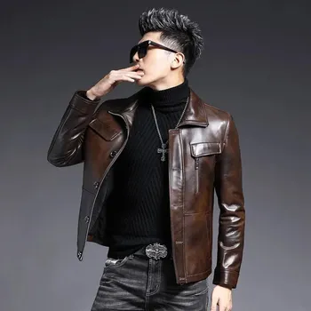 Moto bunda Leather Fashion Motorkářská bunda z jehněčí kůže v klasickém střihu Velikost: L, Barva (Varianta): Gu tong