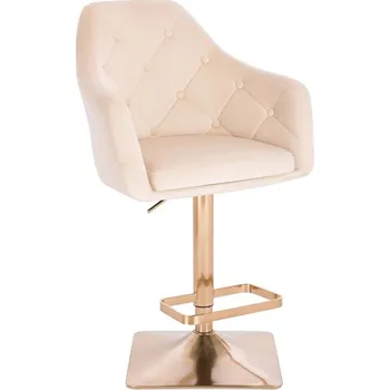 Barová židle LuxuryForm DESIGN Barová židle ANDORA VELUR na zlaté hranaté podstavě - krémová