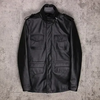 Moto bunda Leather Fashion Kožená bunda ve stylu M65 z pravé hovězí kůže Barva: Černá, Velikost: L