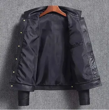 Sportovní oblečení Leather Fashion Pánská bunda z jehněčí kůže ve stylu denimové bundy 507 Barva: Černá, Velikost: 2XL