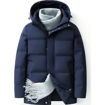 Moto bunda Leather Fashion Zimní prošívaná péřová bunda s kapucí a výplní z kachního peří Barva: Modrá, Velikost: S