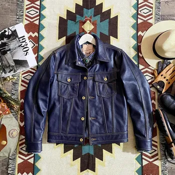 Moto bunda Leather Fashion Krátká modrá bunda z pravé hovězí kůže v moderním střihu Velikost: L, Barva (Varianta): blue2