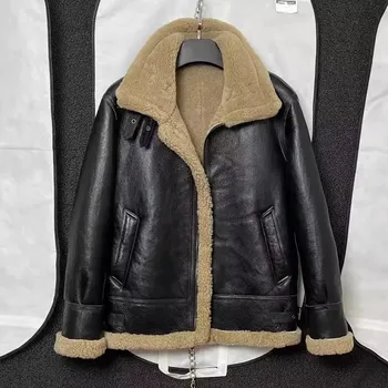 Moto bunda Leather Fashion Zimní bunda z pravé vlny a kůže s ovčí kožešinou Velikost: L, Barva (Varianta): black Barva