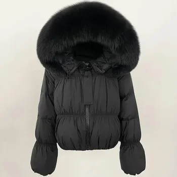 Dámský křivák Leather Fashion Dámská zimní bunda s kapucí a pravou kožešinou Velikost: S, Barva (Varianta): All Balck