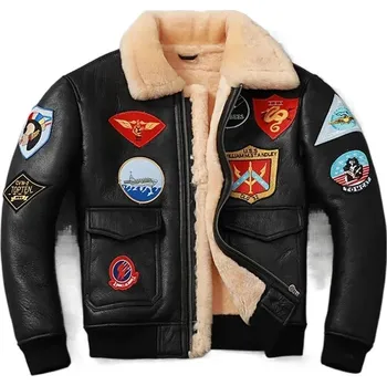 Moto bunda Leather Fashion Letecká bunda G1 z pravé kůže s nášivkami Velikost: L, Barva (Varianta): Černá