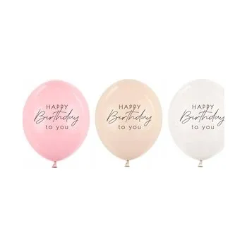 Balónek Balónky "Happy Birthday", růžovo-krémové, PartyDeco, 12", 50 ks