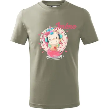 Chlapecké tričko Dětské tričko Jednorožec se sluchátky Velikost: 146/10 let, Barva trička: Světle khaki