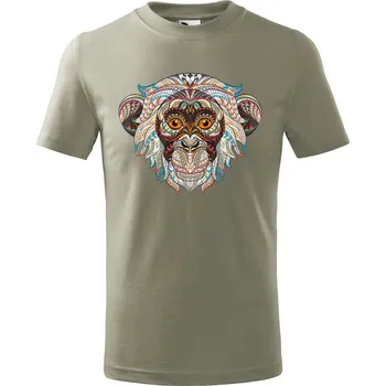 Dětská móda Dětské tričko s potiskem Hlava opice Velikost: 134/8 let, Barva trička: Světle khaki