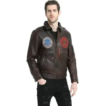 Moto bunda Leather Fashion Pilotní bunda z telecí kůže v retro stylu Velikost: M, Barva (Varianta): Vintage Brown