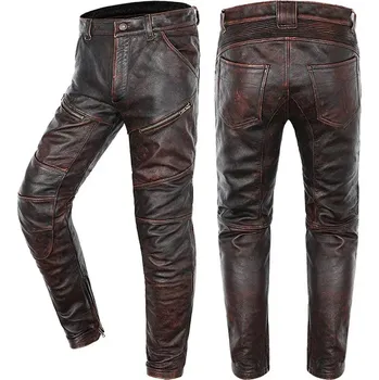 Pánské kalhoty Leather Fashion Kožené kalhoty z hovězí kůže v motorkářském stylu Velikost: S, Barva (Varianta): Vintage Brown