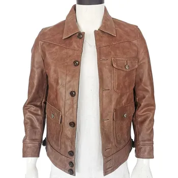 Moto oblečení Leather Fashion Silná kožená bunda z olejované hovězí kůže Velikost: L, Barva (Varianta): Světle hnědá