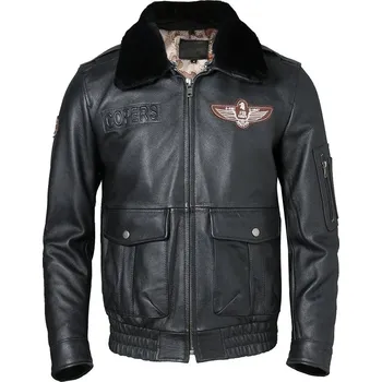 Moto bunda Leather Fashion Pilotní bunda z hovězí kůže s kožešinovým límcem Velikost: 5XL, Barva (Varianta): Black Cowhide
