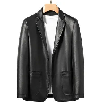 Pánské sako Leather Fashion Kožené sako v elegantním stylu Barva: Černá, Velikost: S