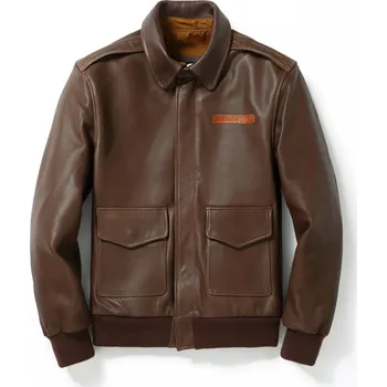 Moto bunda Leather Fashion Kožená bunda A2 z hovězí kůže v leteckém stylu Barva: Hnědá, Velikost: L