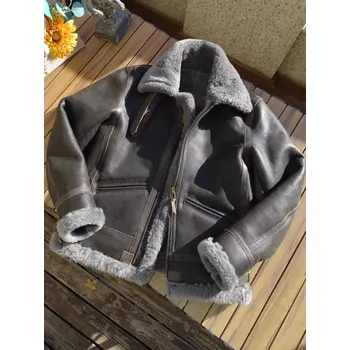 Hodinky Leather Fashion Zimní kabát z jehněčí kůže s vlněnou podšívkou Barva: Šedá, Velikost: M