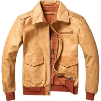 Moto bunda Leather Fashion Aviator bunda z voskované hovězí kůže v klasickém střihu Velikost: 5XL, Barva (Varianta): Vintage Yellow