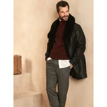 Moto bunda Leather Fashion Dlouhý zimní kabát z hovězí kůže s límcem z kožešiny Barva: Černá, Velikost: L