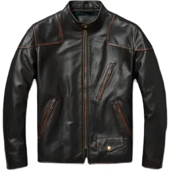 Moto bunda Leather Fashion Retro motorkářská bunda z pravé hovězí kůže Velikost: M, Barva (Varianta): Tmavě hnědá