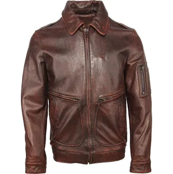Moto oblečení Leather Fashion Letecká bunda z hovězí kůže v retro armádním stylu Velikost: XS, Barva (Varianta): Vintage Red Brown