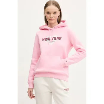 Dámská mikina Mikina Tommy Jeans dámská, růžová barva, s kapucí, s potiskem, DW0DW21771 03X, vel. M