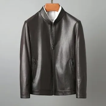 Moto bunda Leather Fashion Klasická bunda z pravé hovězí kůže v elegantním stylu Barva: Tmavě Hnědá, Velikost: L