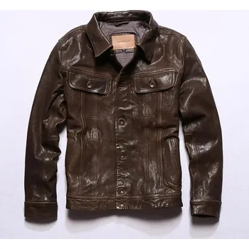 Moto bunda Leather Fashion Vintage bunda z pravé kůže Barva: Světle Hnědá, Velikost: L