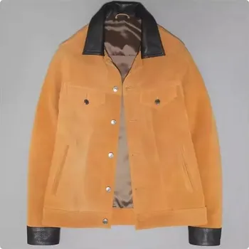 Moto oblečení Leather Fashion Westernová semišová bunda z pravé hovězí kůže ve vintage stylu Barva: Světle Hnědá, Velikost: L