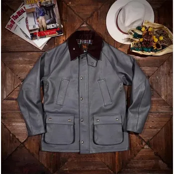 Moto bunda Leather Fashion Lovecká bunda z pravé hovězí kůže v pracovním stylu Barva: Šedá, Velikost: L