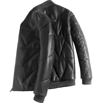 Moto bunda Leather Fashion Krátká péřová bunda z jehněčí kůže Barva: Černá, Velikost: L