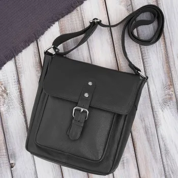 Paolo Peruzzi Pánská vintage retro kabela přes rameno z pravé kůže Peruzzi; černá