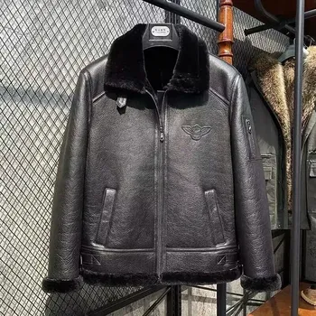 Hodinky Leather Fashion Zimní pánský kabát z jehněčí kůže s vlněnou podšívkou Barva: Černá, Velikost: 56