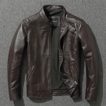 Moto bunda Leather Fashion Pánská kožená bomber bunda z pravé hovězí kůže ve slim střihu Barva: Hnědá, Velikost: 3XS
