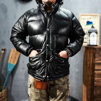 Moto bunda Leather Fashion Pánská zimní bunda z kozí kůže s péřovou výplní Velikost: M