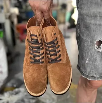 Pánská běžecká obuv Leather Fashion Kožené boty v retro pracovním designu Barva: Světle Hnědá, Velikost: 42