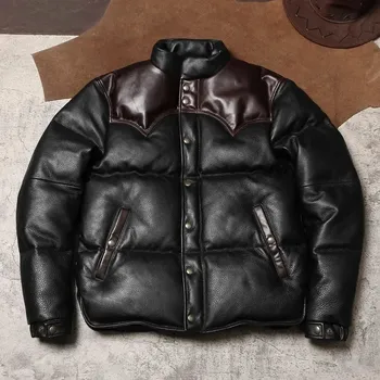 Moto bunda Leather Fashion Zimní silná bunda z pravé kůže s péřovou výplní Velikost: L, Barva (Varianta): Černá