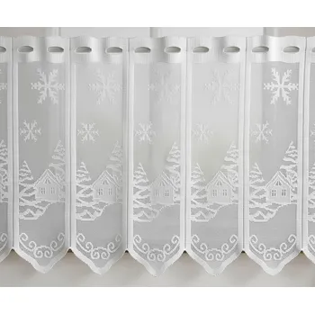 Záclona TextilCentrum ZIMNÍ CHALOUPKY 12125 bílá vánoční 100 x 45 cm