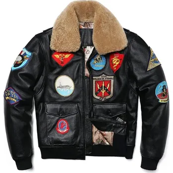 Moto oblečení Leather Fashion Zimní pilotní bunda G1 z hovězí kůže s prošíváním Velikost: 3XL, Barva (Varianta): Black Cowhide