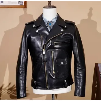 Moto bunda Leather Fashion Motorkářská bunda z italské hovězí kůže v retro stylu Velikost: 5XL, Barva (Varianta): cowhide