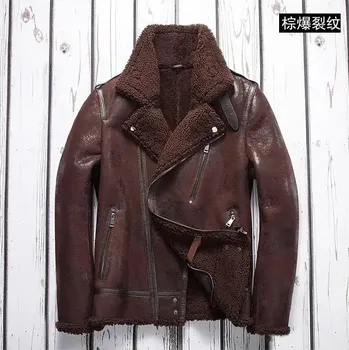 Moto bunda Leather Fashion Zimní bunda z jehněčí kůže s hustým kožichem Barva: Hnědá, Velikost: 5XL