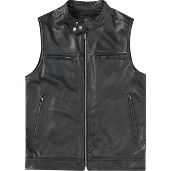 Moto bunda Leather Fashion Pánská motorkářská vesta z pravé hovězí kůže ve slim střihu Velikost: S, Barva (Varianta): Černá