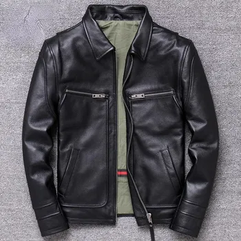 Moto bunda Leather Fashion Krátká pánská bunda z pravé hovězí kůže v ležérním stylu Barva: Černá, Velikost: 4XL