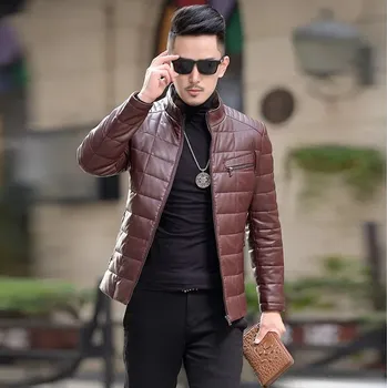 Moto bunda Leather Fashion Krátká péřová bunda z jehněčí kůže s kožešinovým límcem Barva: Červená, Velikost: 4XL