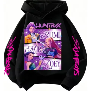 Chlapecký svetr KPop Demon Hunters (Lovkyně démonů) KPop Demon Hunters dětská mikina s potiskem (Huntrix) Barva: Černá, Velikost: 150