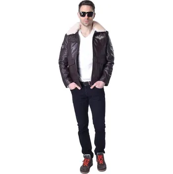 Moto bunda Leather Fashion Letecká bunda z hovězí kůže s kožešinovým límcem Velikost: L, Barva (Varianta): Black Color