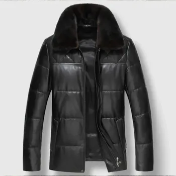 Moto bunda Leather Fashion Zimní bunda z jehněčí kůže s límcem z norka Barva: Černá, Velikost: L