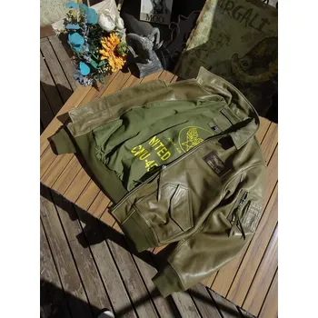 Moto bunda Leather Fashion Kožená vojenská bunda z pravé hovězí kůže Barva: Tmavě Zelená, Velikost: L