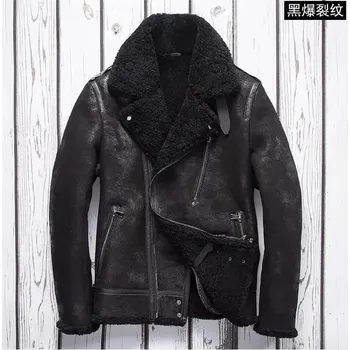 Moto bunda Leather Fashion Zimní bunda z jehněčí kůže s hustým kožichem Barva: Černá, Velikost: M