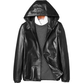 Moto bunda Leather Fashion Pánská bunda z jehněčí kůže s kapucí ve sportovním střihu Barva: Černá, Velikost: L
